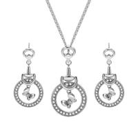 Rhinestone Zinc Alloy Jewelry Set, earring & necklace, with 2.3inch extender chain, silver color plated, for woman & with rhinestone  Approx 18 Inch 