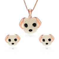 Zinc Alloy Jewelry Set, Stud Earring & necklace, with Glass Gemstone & Plastic Pearl, with 2inch extender chain, Dog, rose gold color plated, box chain & for woman  Approx 15.5 Inch 