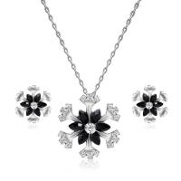 Zinc Alloy Jewelry Set, Stud Earring & necklace, with Glass, Snowflake, silver color plated, oval chain & for woman & faceted & with rhinestone  Approx 17 Inch 