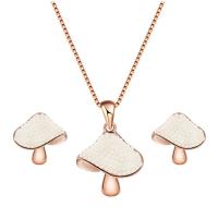 Zinc Alloy Jewelry Set, Stud Earring & necklace, with Plastic Pearl, with 2.5inch extender chain, mushroom, rose gold color plated, box chain & for woman  Approx 16 Inch 