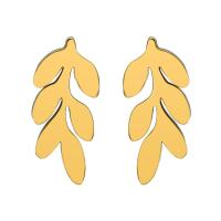 Stainless Steel Stud Earring, Leaf, plated, for woman 14mm 