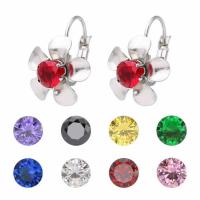 Stainless Steel Lever Back Earring, Flower, for woman & with cubic zirconia 6mm 