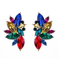 Zinc Alloy Stud Earring, with Crystal, platinum color plated, for woman & faceted & with rhinestone 