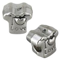Zinc Alloy European Beads, word I love you, antique silver color plated, without troll Approx 4.5mm 