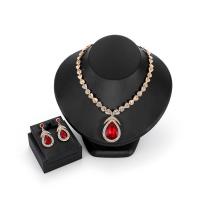 Zinc Alloy Jewelry Set, earring & necklace, with Glass, Teardrop, gold color plated, Twisted Piece Chain & for woman & faceted & with rhinestone Approx 19 Inch 