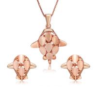 Zinc Alloy Jewelry Set, Stud Earring & necklace, with Cats Eye, rose gold color plated, box chain & for woman  Approx 18 Inch 