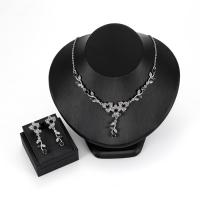 Conjunto de joyería de diamantes de imitación de la aleación de Zinc, pendiente & collar, chapado en color de plata, cadena oval & para mujer & con diamantes de imitación, 42x48mm, 15x45mm, longitud:aproximado 20 Inch, Vendido por Set