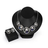 Zinc Alloy Jewelry Set, Stud Earring & necklace, with Plastic Pearl, silver color plated, oval chain & for woman & with rhinestone, 37mm, 23mm Approx 20 Inch 