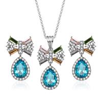 Zinc Alloy Jewelry Set, earring & necklace, with Glass, plated, oval chain & for woman & faceted & with rhinestone Inch 