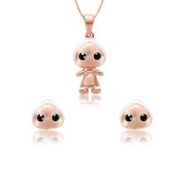 Rhinestone Zinc Alloy Jewelry Set, Stud Earring & necklace, rose gold color plated, bar chain & for woman & enamel & with rhinestone  Approx 17.5 Inch 