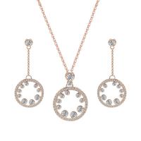 Rhinestone Zinc Alloy Jewelry Set, earring & necklace, rose gold color plated, oval chain & for woman & with rhinestone  Approx 19 Inch 