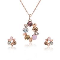 Rhinestone Zinc Alloy Jewelry Set, Stud Earring & necklace, rose gold color plated, bar chain & for woman & with rhinestone  Approx 17.5 Inch 