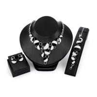 Enamel Zinc Alloy Jewelry Sets, Stud Earring & bracelet & necklace, silver color plated, oval chain & for woman & with rhinestone  115mm Approx 7 Inch, Approx 18 Inch 