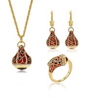 Rhinestone Zinc Alloy Jewelry Set, finger ring & earring & necklace, gold color plated, French Rope Chain & for woman & enamel & with rhinestone  30mm, US Ring .5 Approx 18.5 Inch 