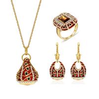 Zinc Alloy Jewelry Set, finger ring & earring & necklace, with Glass, gold color plated, French Rope Chain & for woman & enamel & faceted & with rhinestone  20mm, US Ring  Approx 20 Inch 