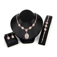 Zinc Alloy Jewelry Set, bracelet & earring & necklace, with Cats Eye, rose gold color plated, lantern chain & for woman & with rhinestone   Approx 10 Inch, Approx 22 Inch 
