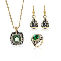 Zinc Alloy Jewelry Set, finger ring & earring & necklace, with Glass, gold color plated, French Rope Chain & for woman & enamel & faceted & with rhinestone  27mm, US Ring  Approx 18 Inch 