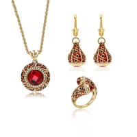 Zinc Alloy Jewelry Set, finger ring & earring & necklace, with Glass, gold color plated, French Rope Chain & for woman & enamel & faceted & with rhinestone  27mm, US Ring  Approx 18.5 Inch 