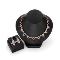 Rhinestone Zinc Alloy Jewelry Set, earring & necklace, rose gold color plated, for woman & with rhinestone Approx 20 Inch 