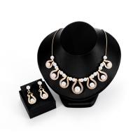 Zinc Alloy Jewelry Set, collar & earring, with Plastic Pearl, rose gold color plated, for woman & with rhinestone  Inner Approx 125mm 