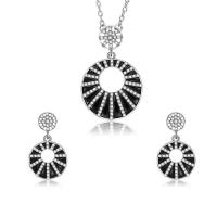 Enamel Zinc Alloy Jewelry Sets, earring & necklace, silver color plated, oval chain & for woman & with rhinestone  Approx 21 Inch 