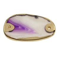 Agate Connector, Lace Agate, with Brass, gold color plated, 1/1 loop Approx 1mm 