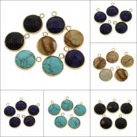 Gemstone Brass Pendants, with Brass, Flat Round, gold color plated Approx 1mm 