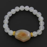 White Agate Bracelet, with Red Aventurine, Round, Unisex, 8mm Approx 7.5 Inch 