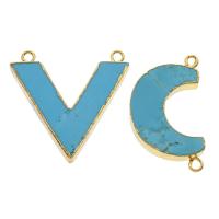 Synthetic Turquoise Connector, with Brass, Letter, gold color plated & 1/1 loop Approx 1mm 