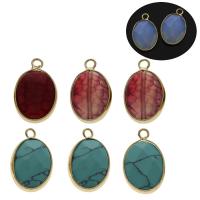 Gemstone Brass Pendants, with Brass, Flat Oval, gold color plated Approx 1mm 