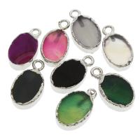 Gemstone Brass Pendants, with Brass, Flat Oval, platinum color plated Approx 1mm 