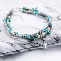 Zinc Alloy Anklet, with Synthetic Turquoise, with 2.3lnch extender chain, plated, for woman 11mm .2 Inch 