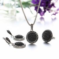 Zinc Alloy Jewelry Set, finger ring & earring & necklace, with Resin, with 2.3lnch extender chain, silver color plated, vintage & for woman & with rhinestone  Approx 20.8 Inch 