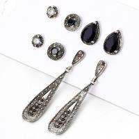 Zinc Alloy Earring Set, earring, with Crystal, silver color plated, vintage & for woman & faceted & with rhinestone    