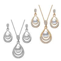 Zinc Alloy Jewelry Set, earring & necklace, with Plastic Pearl, with 2.3lnch extender chain, plated, vintage & oval chain & for woman & with rhinestone & hollow Approx 20.4 Inch 