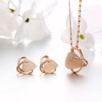 Zinc Alloy Jewelry Set, earring & necklace, with Cats Eye, with 2.3lnch extender chain, gold color plated, vintage & bar chain & for woman & faceted & with rhinestone & hollow, 18mm ,25mm Approx 16.5 Inch 