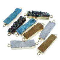 Natural Agate Druzy Connector, Ice Quartz Agate, with Brass, Rectangle, gold color plated, 1/1 loop - Approx 2mm 