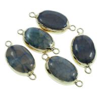Dragon Veins Agate Connector, with Brass, Flat Oval, gold color plated, 1/1 loop Approx 3mm 