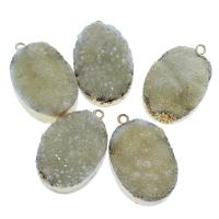 Natural Agate Druzy Pendant, Ice Quartz Agate, with Brass, Flat Oval, gold color plated, druzy style - Approx 2.5mm 
