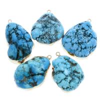 Synthetic Turquoise Pendant, with Brass, gold color plated, mixed, blue - Approx 2mm 