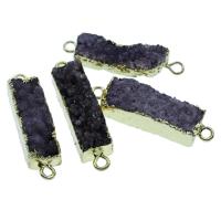 Amethyst Connector, with Brass, Rectangle, gold color plated, 1/1 loop - Approx 2mm 