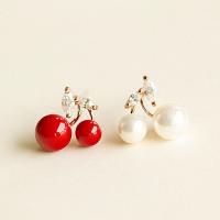 Zinc Alloy Stud Earring, with ABS Plastic Pearl, stainless steel post pin, Cherry, gold color plated, for woman & with cubic zirconia lead & cadmium free, 7mm 