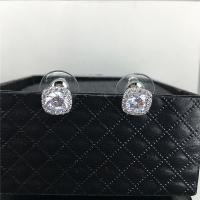 Zinc Alloy Rhinestone Stud Earring, stainless steel post pin, Square, platinum color plated, for woman & with rhinestone, lead & cadmium free, 9mm 
