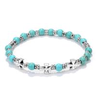 Synthetic Turquoise Bracelet, with Zinc Alloy, Cross, antique silver color plated, Unisex & for woman, 17cm Approx 6.5 Inch 
