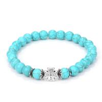 Synthetic Turquoise Bracelet, with Zinc Alloy, Round, antique silver color plated, Unisex & for woman, 170mm Approx 6.5 Inch 