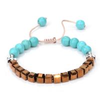 turquoise synthétique bracelet, avec corde en nylon & cristal & alliage de zinc, Rond, Plaqué de couleur d'argent, unisexe & réglable, 8mm Environ 7.5 pouce, Vendu par brin