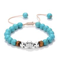 Synthetic Turquoise Bracelet, with Nylon Cord & Crystal & Zinc Alloy, Round, antique silver color plated, Unisex & adjustable, 8mm Approx 7.5 Inch 