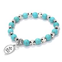 Synthetic Turquoise Bracelet, with Zinc Alloy, Round, antique silver color plated, Unisex, 8mm Approx 7.5 Inch 