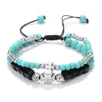 Synthetic Turquoise Bracelet, with Nylon Cord & Crystal & Zinc Alloy, Round, antique silver color plated, Unisex & adjustable, 6mm, 4mm Approx 7.5 Inch 