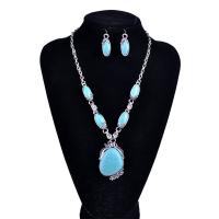 Turquoise Zinc Alloy Jewelry Sets, earring & necklace, with iron chain & Synthetic Turquoise, with 5cm extender chain, antique silver color plated, for woman, lead & cadmium free, 350mm Approx 13.5 Inch 